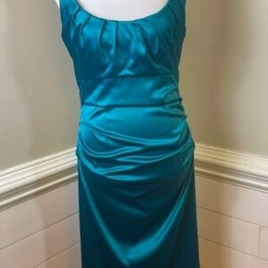 Suzi Chin for Maggy Boutique Blue Ruched Sheath Midi Dress